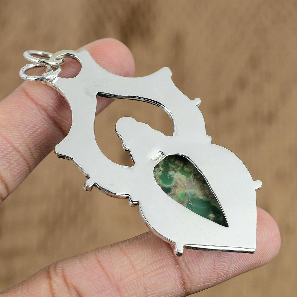 Natural Chrysoprase Gemstone Jewelry 925 Sterling Silver Pendant For Girls