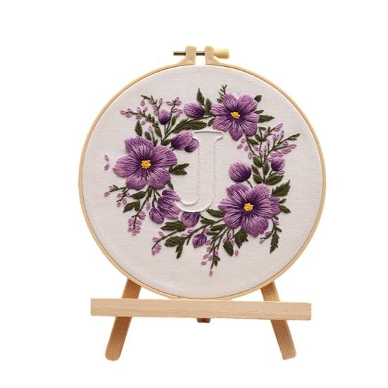 Floral Letter Embroidery Kit A To Z Embroidery Starter Kit with Hoop Fabric