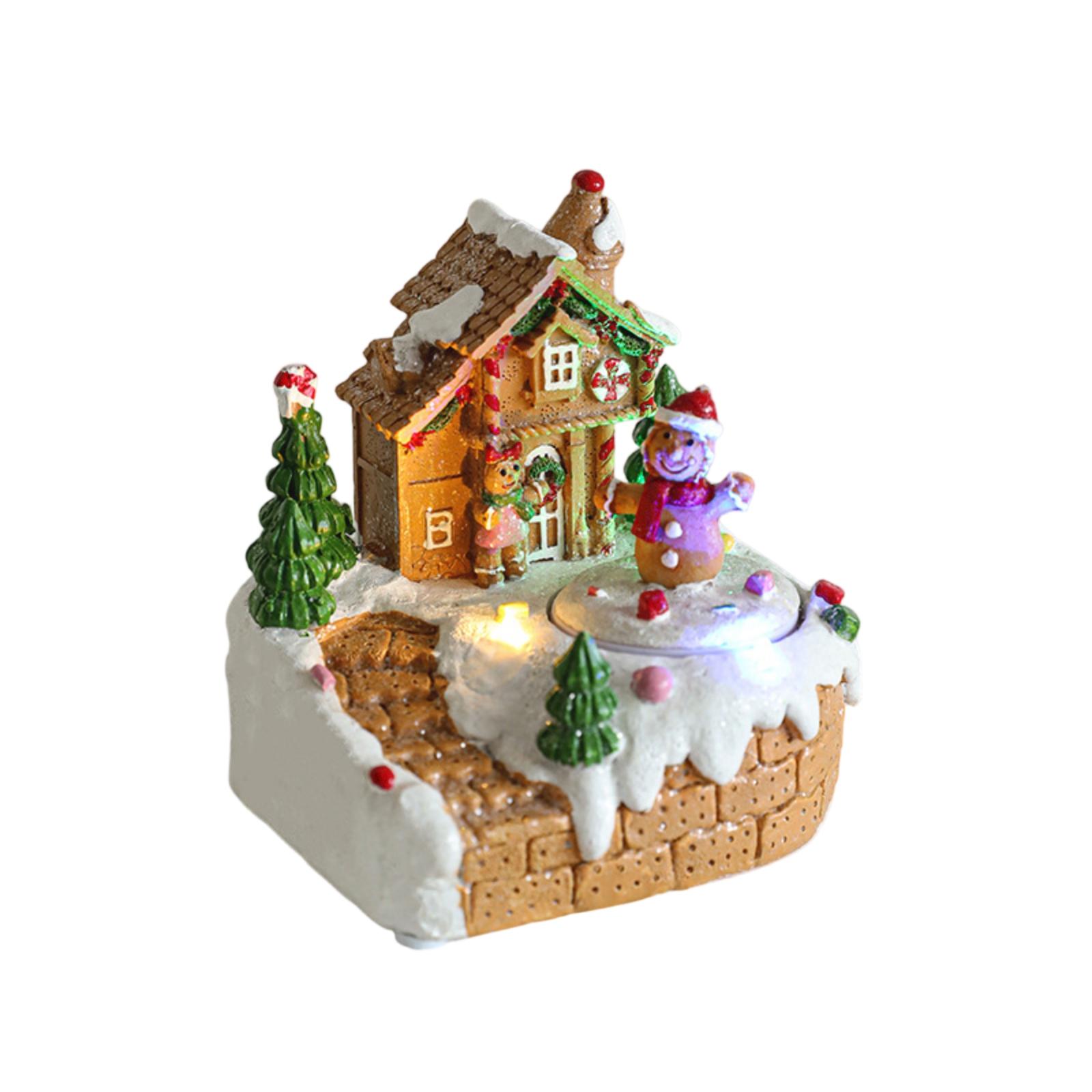 

Resin Christmas House Rotating Electric Music Box Gift Luminous House Decorative Ornaments Snow House Crafts One Size