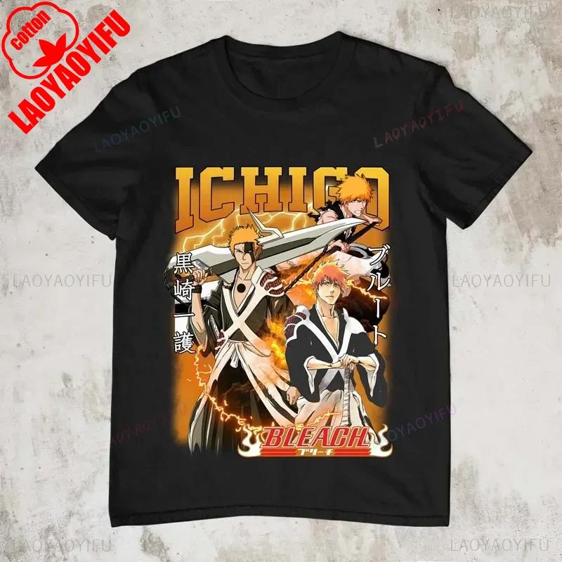 Japan Anime Bleach Ichigo Kurosaki T Shirt Men Fashion T-shirt Short Sleeve Vintage Cartoon Tshirt Harajuku Tops Cotton Clothes