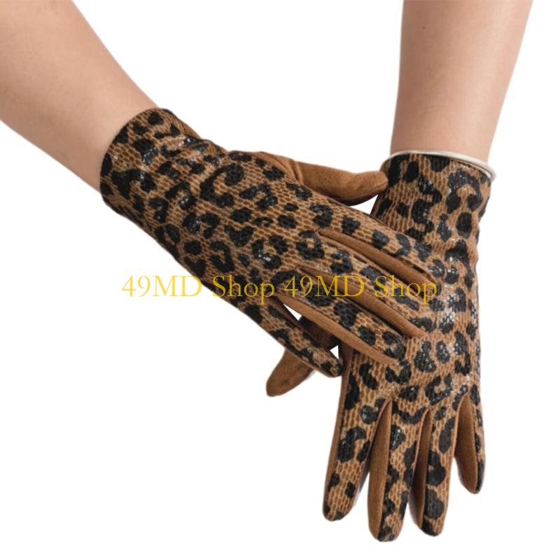 49MD 2pack Leopards Decoration Gloves Antiskid Snowboarding Mittens Thickened Gloves
