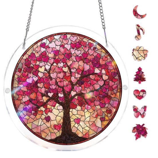 Acrylic Puzzle Suncatcher, Stained Glass Window Hanging Ornament with Double-side UV Printed Design, Colorful DIY Jigsaw Puzzle Suncatcher