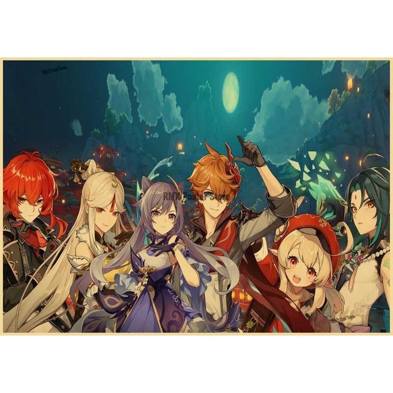 Genshin Impact Cartoon Character Posters Kraft Paper Prints Home Room Decor Study Bedroom Bar Cafe Wall Paintings Wall Stickers