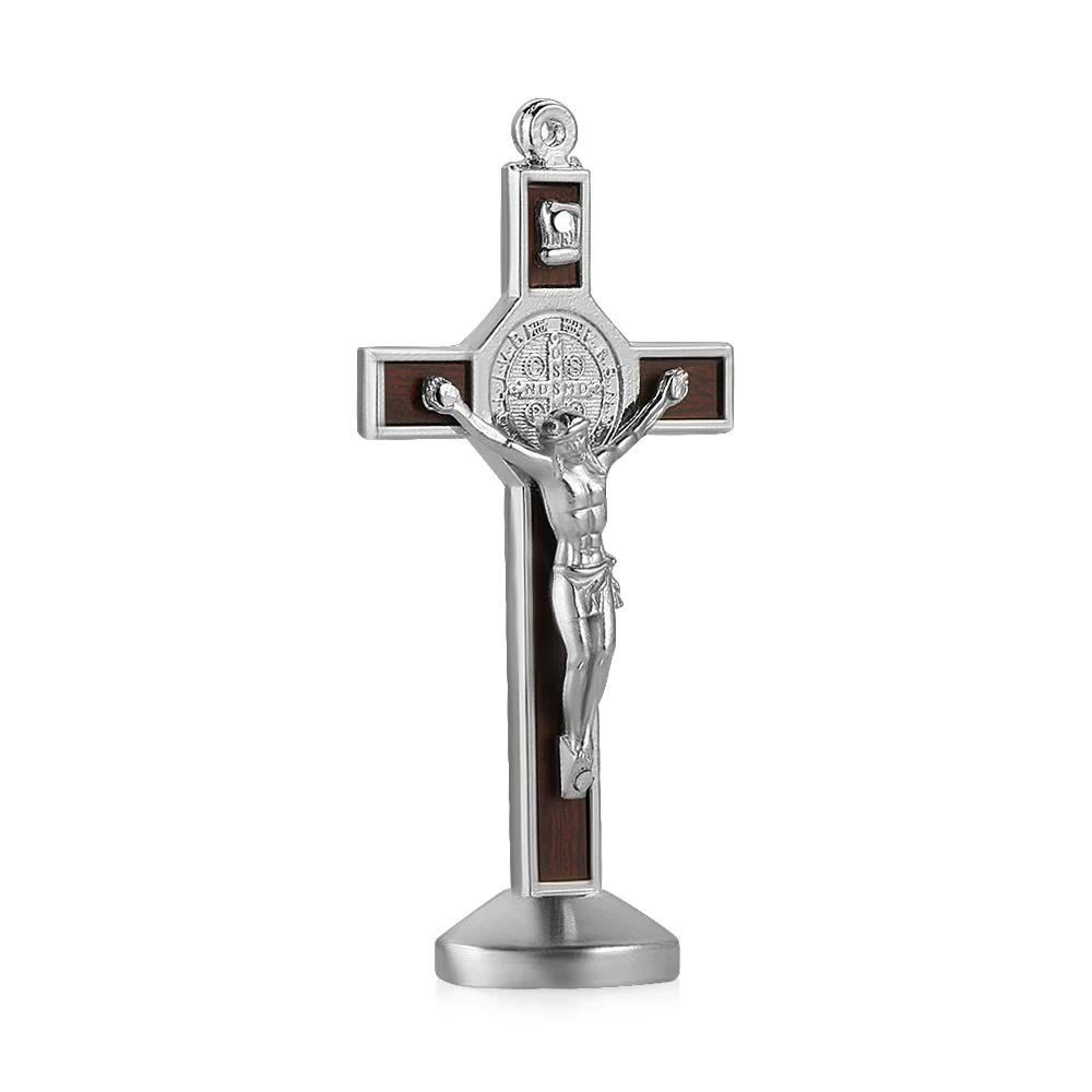 Fashion Car Ornament Metal Wood Jesus Cross Crucifix Auto Interior Dashboard Decoration Christian Jesus Ornaments Accessories