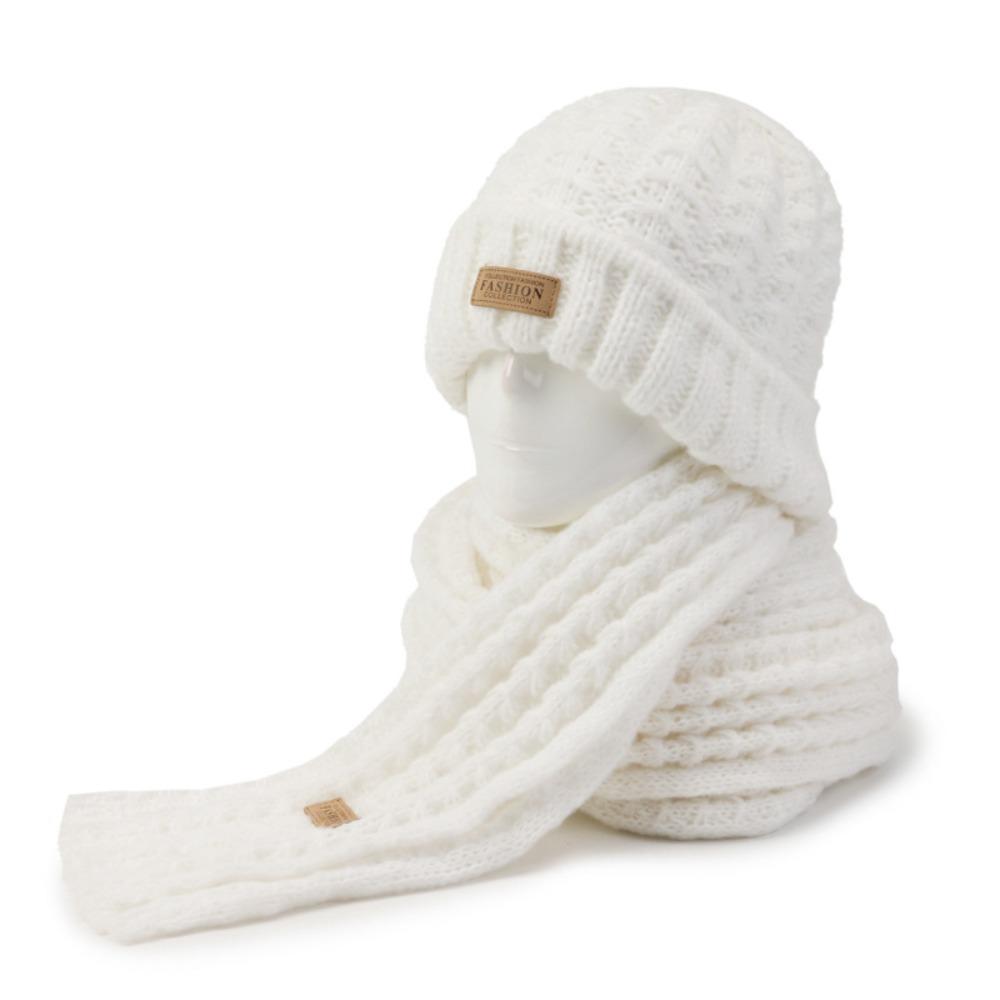 2Pcs Korean Style Neck Guard Hat Set Thicken Warm Scarf Trendy Knitted Hat Scarf  Winter Autumn