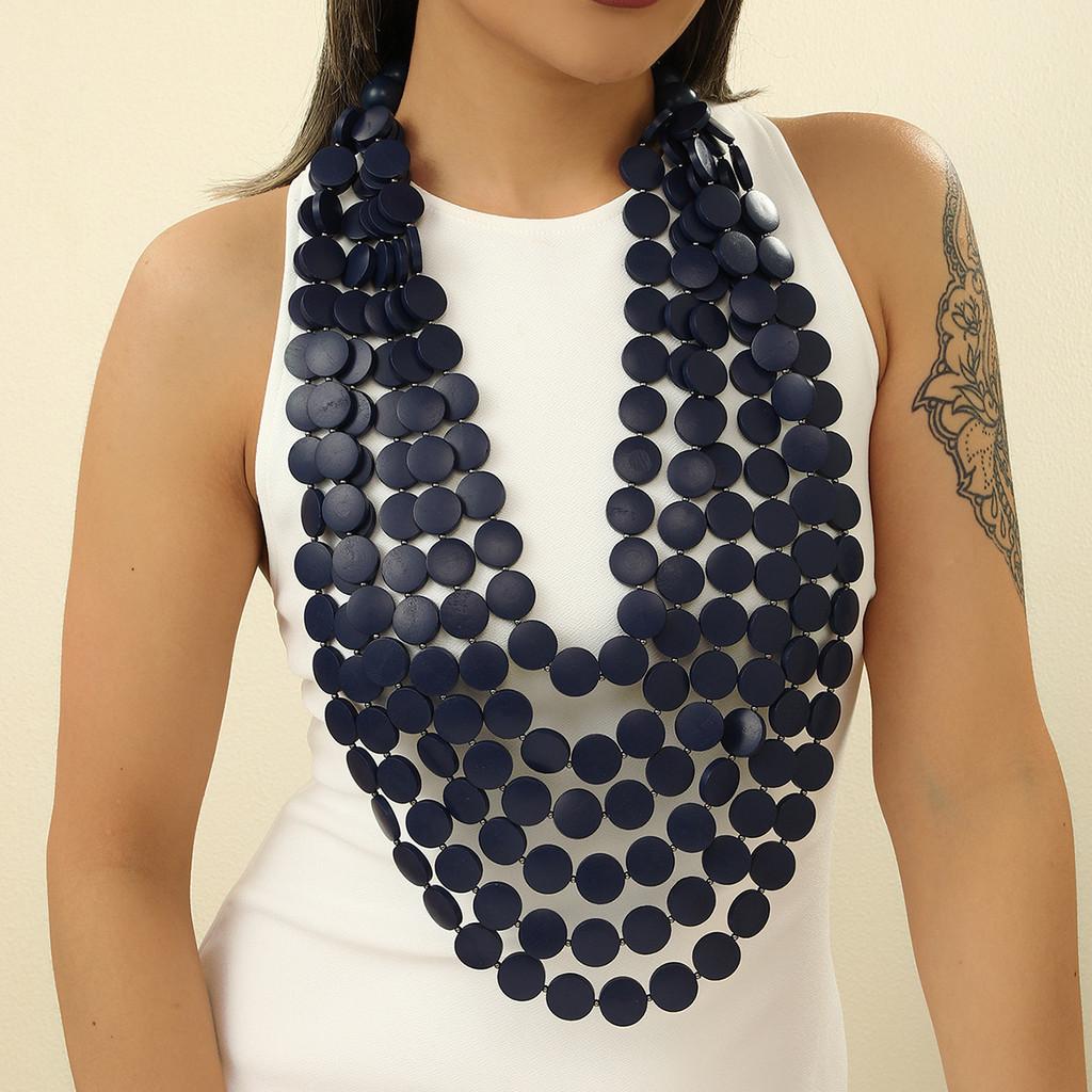 Geometrische mehrlagige Halskette mit Holzperlen für Damen Party-Accessoire