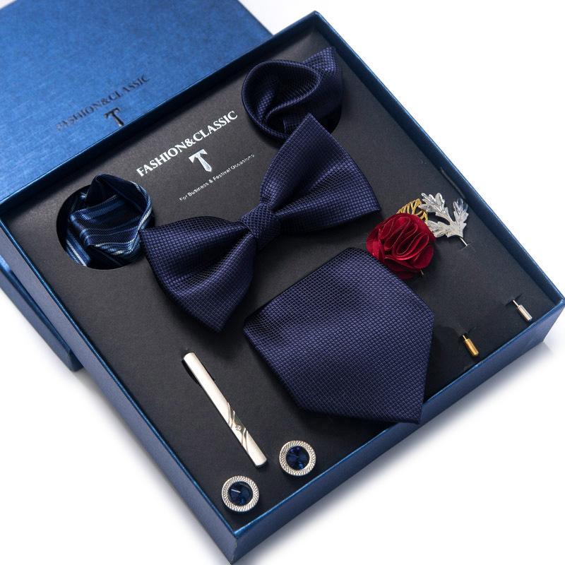 Dress 8-Piece Wedding Groom Tie Men'S Formal Business Bow Tie Square Scarf Tie Clip Hand-Typed Gift Box Packaging