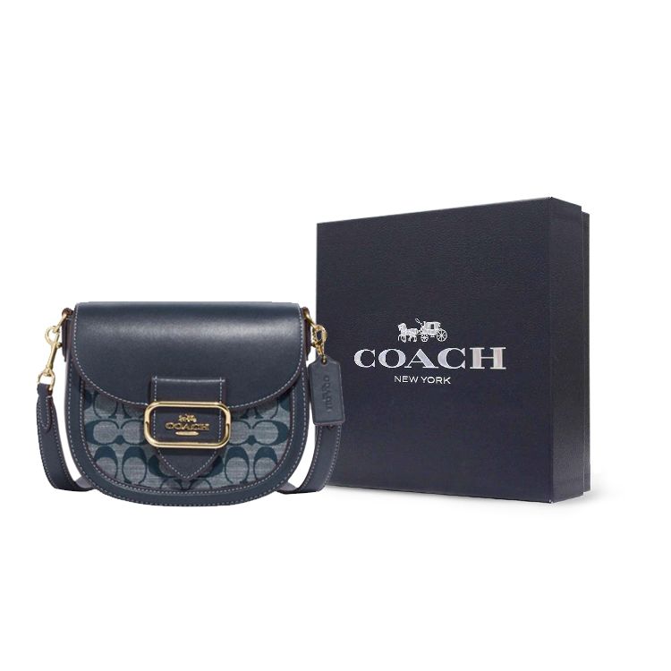 Coach Morgan 20 Classic Monogram Buckle Closure Chambray Leather And Fabric Shoulder Crossbody Bag Small Women bags Denim-Blue CH143-IMDEI