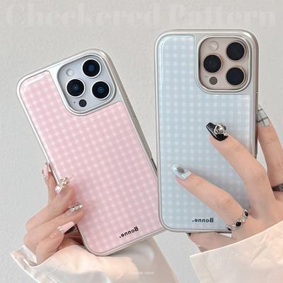 Epoxy Powder Blue Plaid for Apple 16 Promax Mobile Phone Case for IPhone 14 Electroplating 17 Korean Series for Huawei Mate
