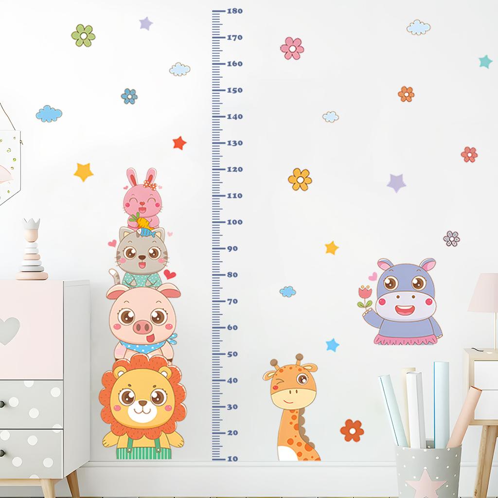 Little Animals Flowers Clouds Height Chart Wall Sticker Kids Room Living Room Wall Decoration Growth Ruler