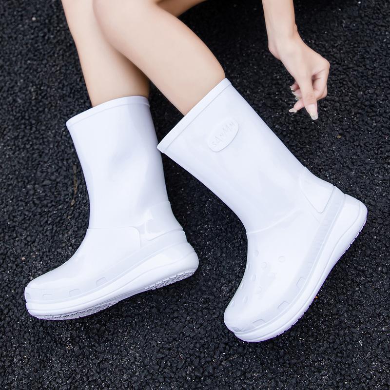 Fashion New Brand Women Rain Boots PVC High Quality Fashion Knee High Boot Platform Big Size 41 Round Toe Luxury Men Long Boot