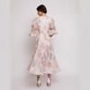 Holiday Style Dress Summer V-neck Bubble Sleeve Middle Sleeve Waist Fresh and Sweet Three-dimensional Flower Print Dress