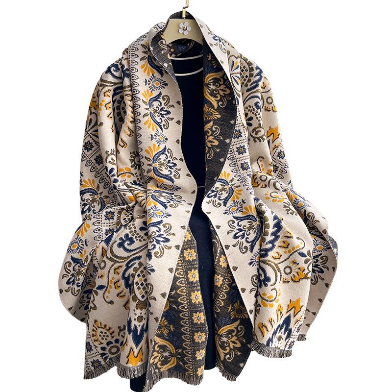 New ethnic style cashew nut flower jacquard scarf women's autumn and winter fashion imitation cashmere shawl thickened warm scarf