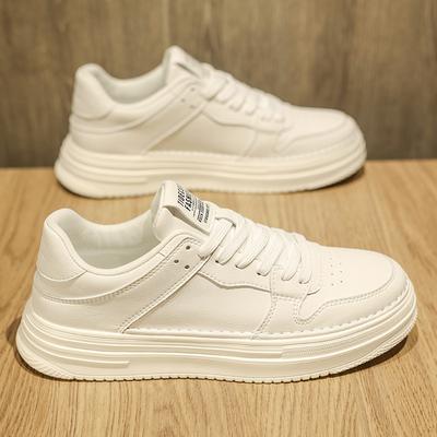 Zapatos de hombre primavera versátiles zapatos blancos de tablero zapatos casuales de cuero impermeables para hombre deportivos plataforma realzadora zapatos blancos de moda