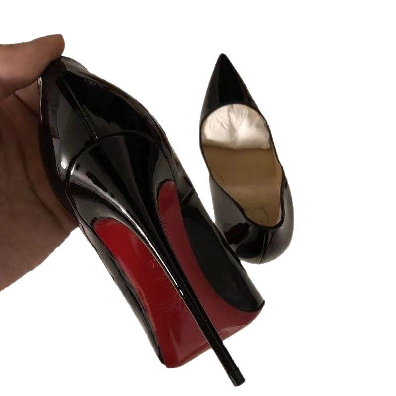 High Heels, Bettpistolenschuhe, Damen-Stilettoabsätze, Frühjahr und Herbst 2025 neu schwarz rote Sohle 10 cm große Größe spitz zulaufende Einzelpumps