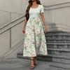 Women's Fashion Casual Short Sleeve Round Neck Splicing Floral Print Elegant Temperament Dress