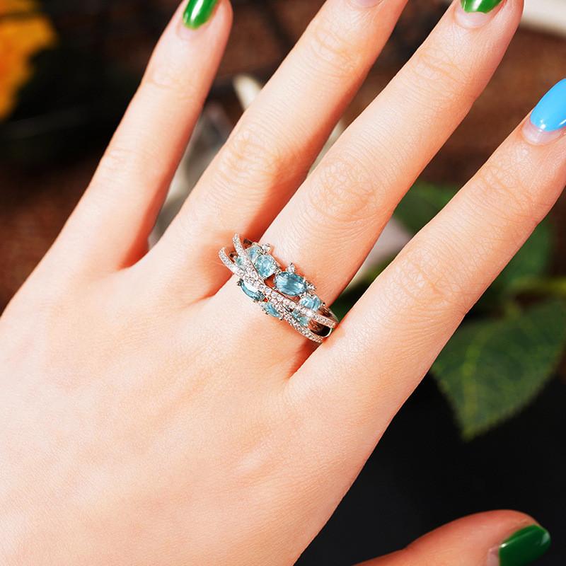 925 Sterling Silver Cross Band with Blue Cubic Zirconia New Women Rings Fashion Design Female Finger Jewelry Gifts