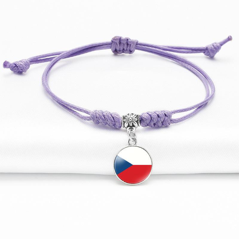 Purple Stylish Unisex Charm Bracelet With European Country Flags Length Adjustable