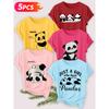 Five-piece set Elegant short-sleeved shirt for women Panda series printed round-neck women's short-sleeve shirt is suitable for spring and summer