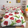 Red Rose King Queen Duvet Cover Romantic Flowers Bedding Set For Kids Teens Adults Girly 3D Floral Black Soft 2/3pcs Quilt Cover