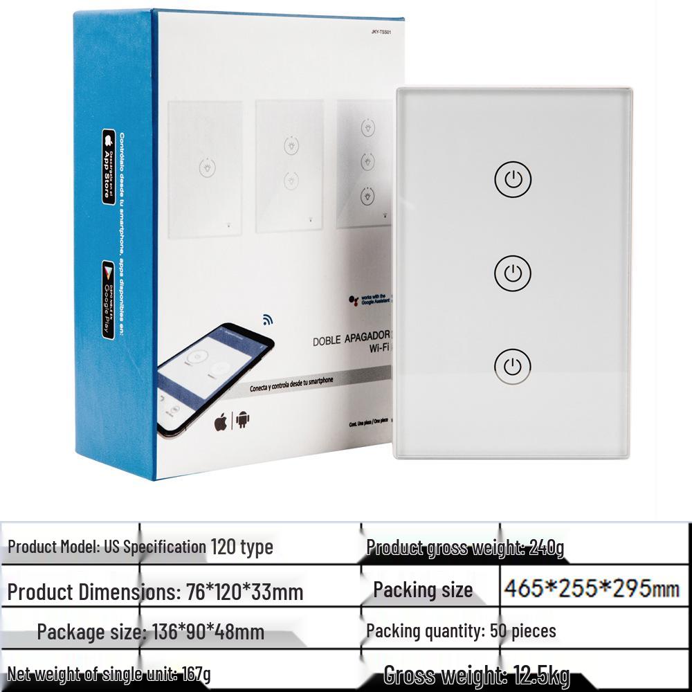 WiFi Doodle Smart Touch Wall Switch, Alexa-Compatible, US Standard, Timer Function, 1/2/3 Gang Options