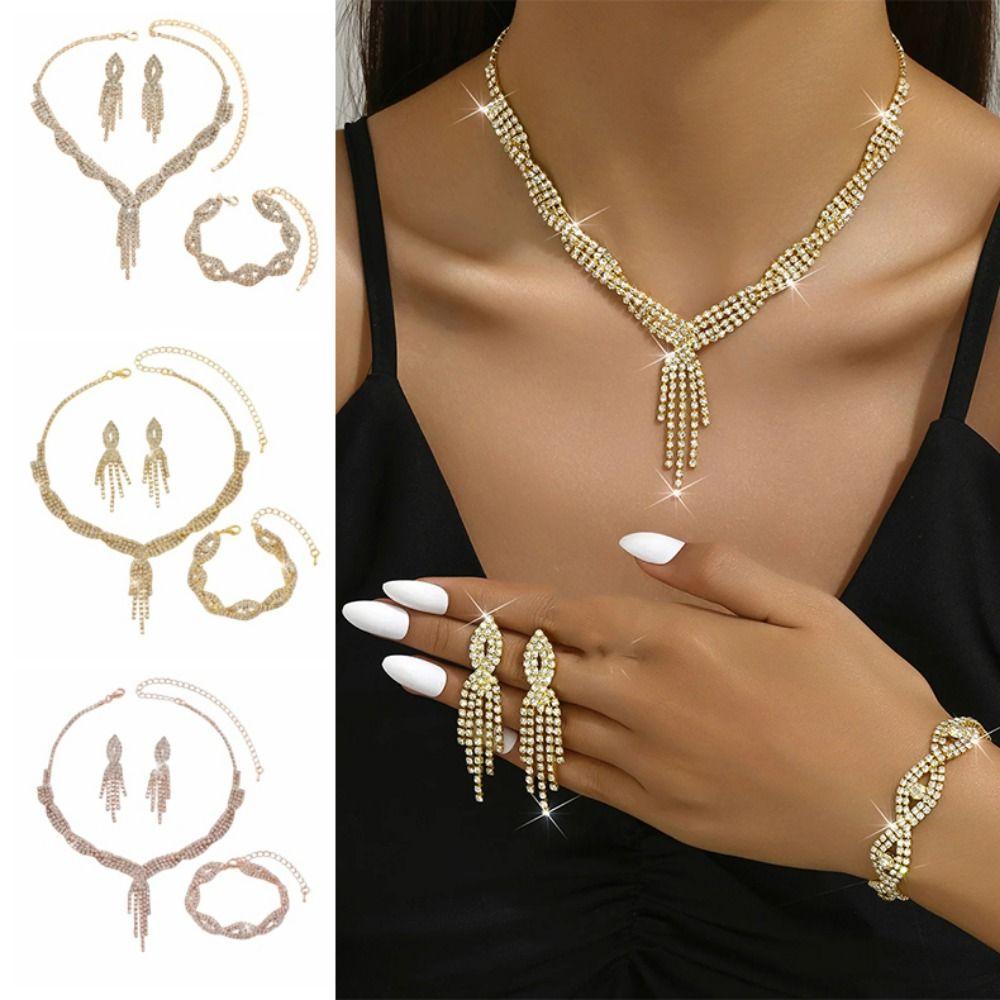 Rhinestone Tassel Wedding Bridal Accessories V-Necklace Rhinestone Jewelry Set  Wedding Party