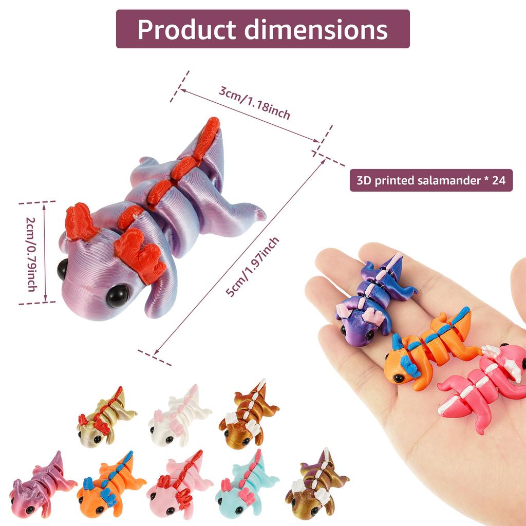 24Pcs Plastic 3D Printed Axolotl Figure Flexible Joint Mini Sensory Axolotl Toy Add Fun 3D Printed Animal Toy for Children