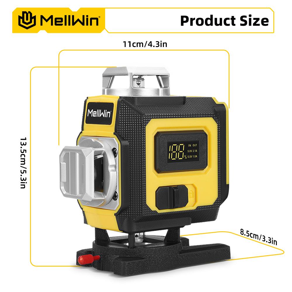 MELLWIN Professional 16 Lines 4D Laser Level with APP Remote Control – 360° Horizontal & Vertical Self-Leveling Green Beam Laser Tool