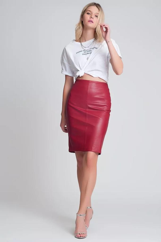 Stylish RED Women's Skirt Real Soft Lambskin Leather Handmade Party Formal Wear