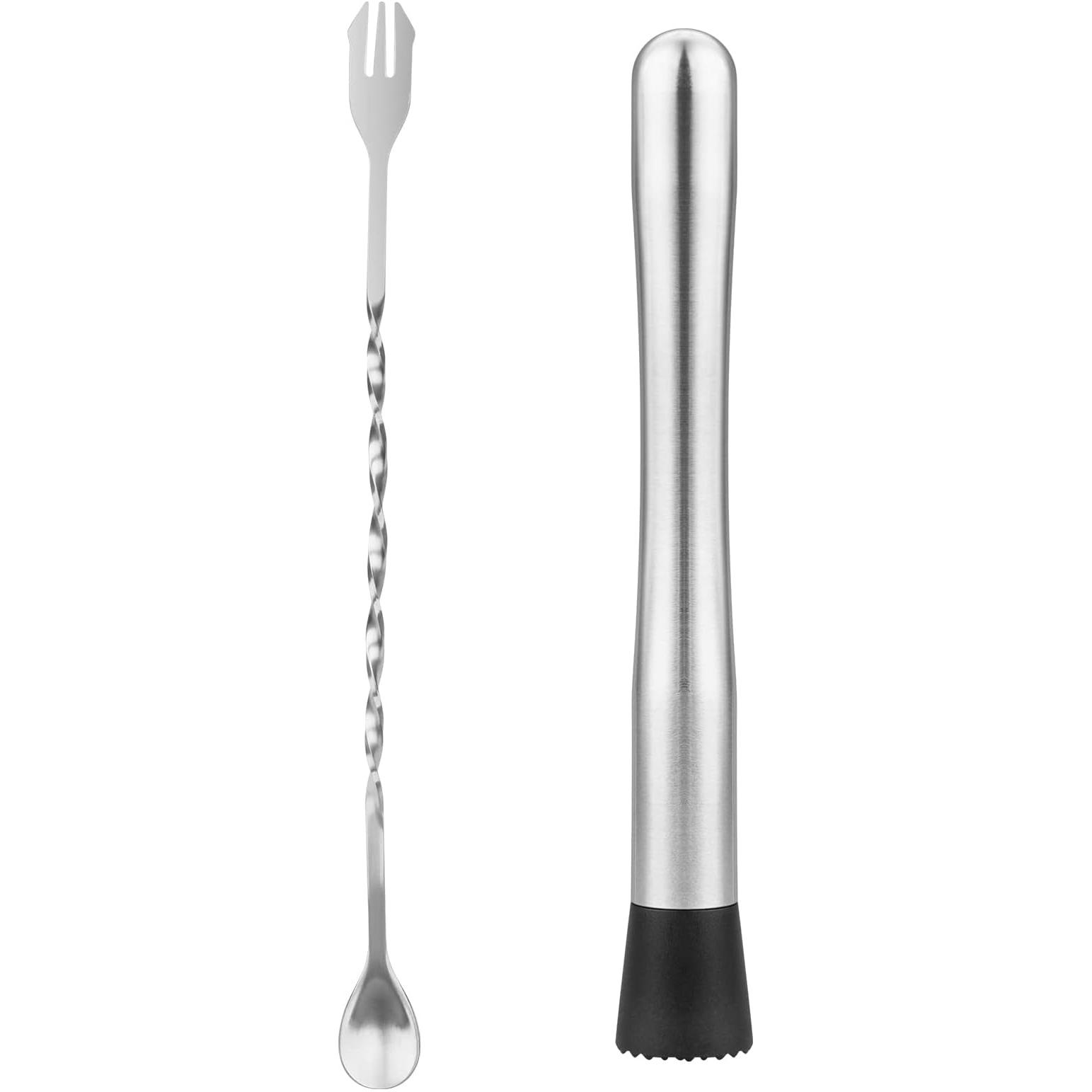 

Muddler for Cocktails, 10 Muddler and Long Handle Bar Cocktail Mixing Spoon, Stainless Steel Stirrer, Bar Accessories Tools for Mojitos Fruit Drinks