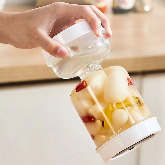 Průhledná sklenice na okurky Nepropustná vzduchotěsná Kimchi Suchá a vlhká separační nádrž Design přesýpacích hodin s vidličkou Domácí kuchyně Nádoba na okurky