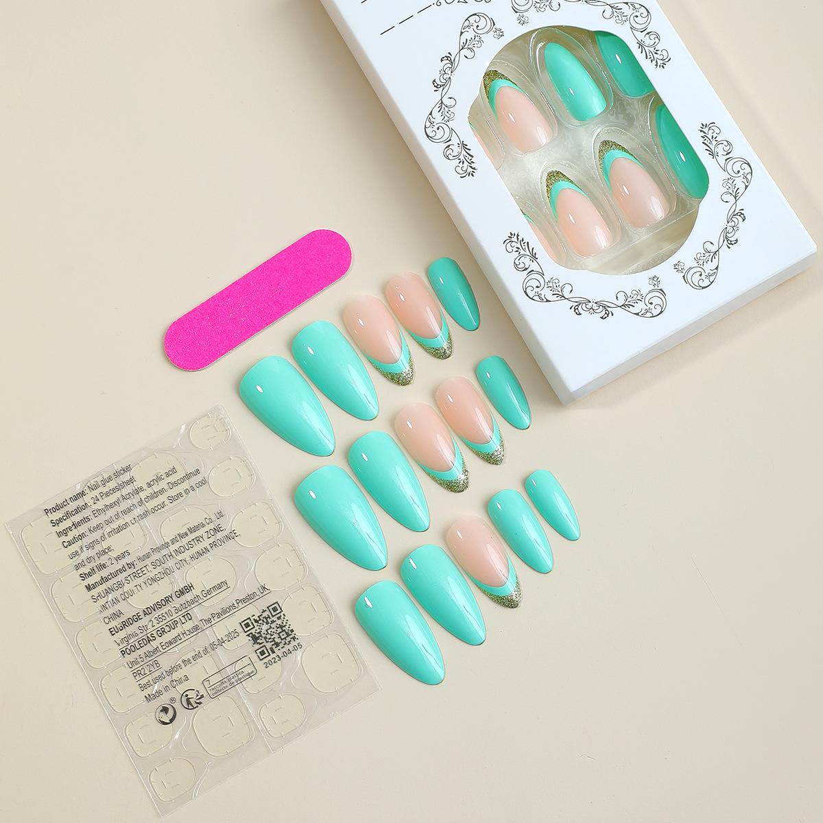 

Носимые наклейки для ногтей с глиттером миндалевидной формы - Съемные и Готовые.