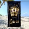 Queen Crown Beach Towel, Black Gold Royal Print Oversized Bath Towel, Soft Quick Dry Summer Beach Blanket 1pcs