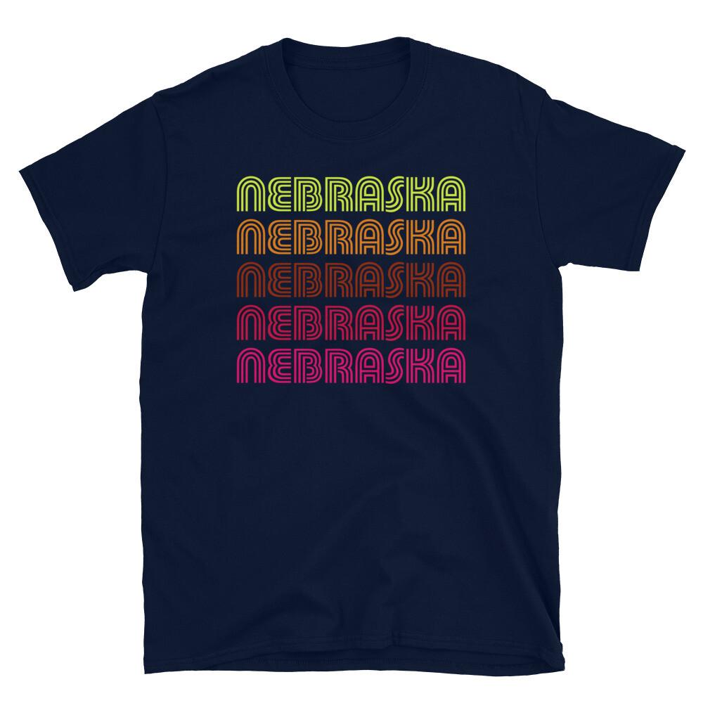 

Retro State of Nebraska Inline Font Disco Neon Short-Sleeve Unisex T-Shirt XL