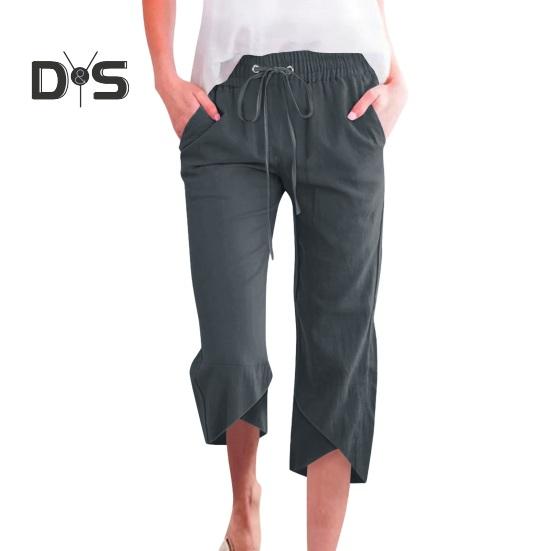 

Женские укороченные брюки с эластичной резинкой на талии, свободный покрой, однотонные брюки свободного кроя длиной до середины голени M темно-серого