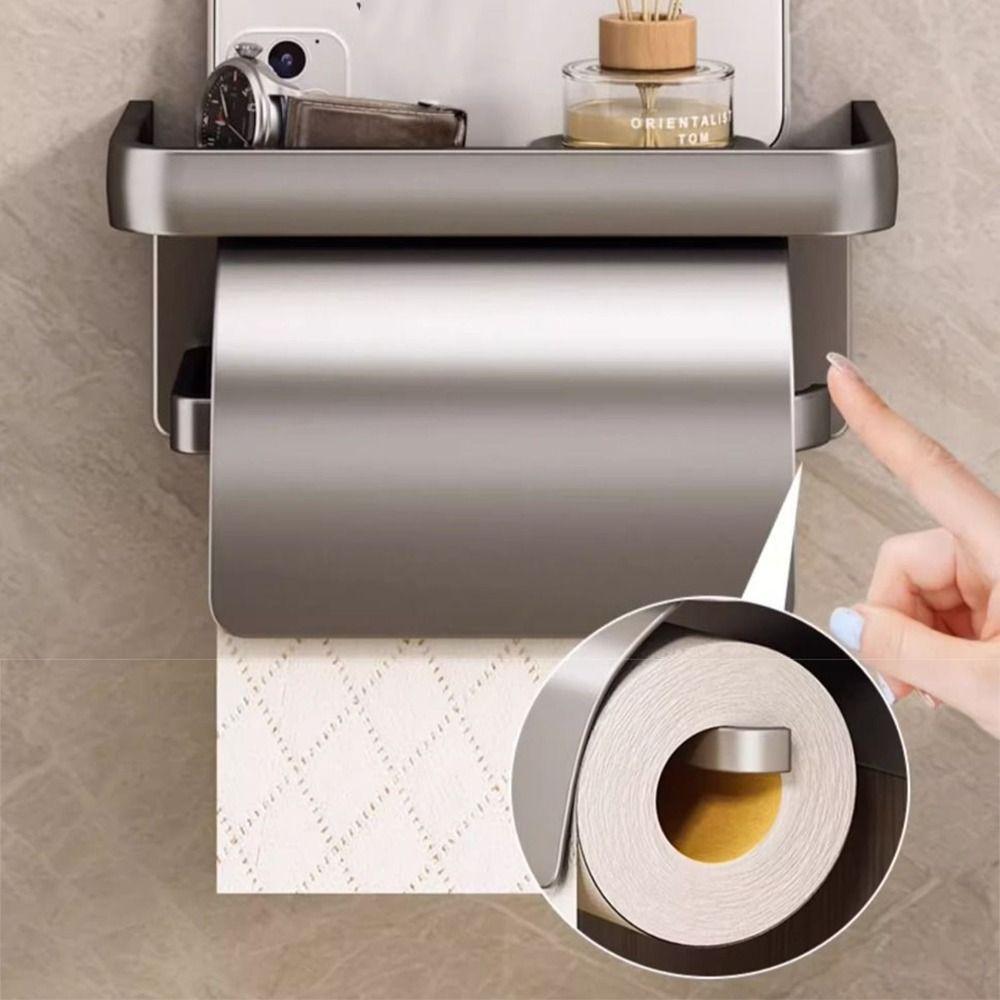 Punch-free Toilet Paper Holder Baffle Design 2-in-1 Paper Roll Rack Tissue Roll Hanger  Kitchen