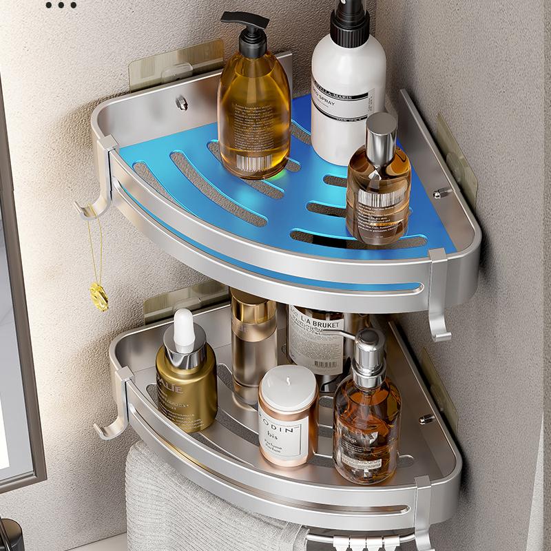 Bathroom Shelf Space Aluminum Shampoo Rack Makeup Storage Organizer Toilet Corner Wall Mounted Shower Shelf Bathroom Accessories