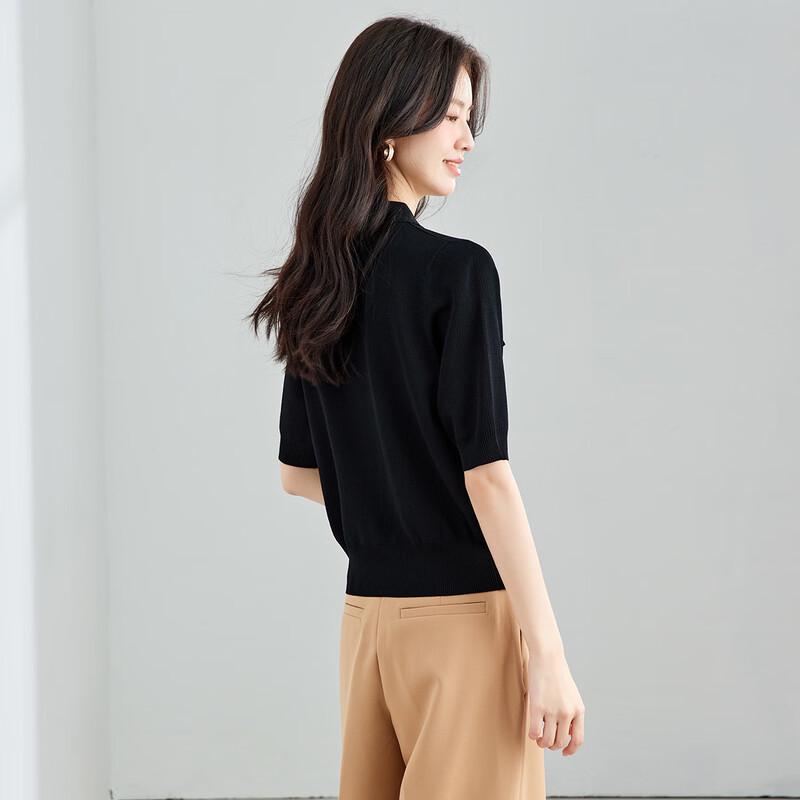 CARBAMMI Women's Ice Silk Knit Short-Sleeve Cropped Polo T-Shirt