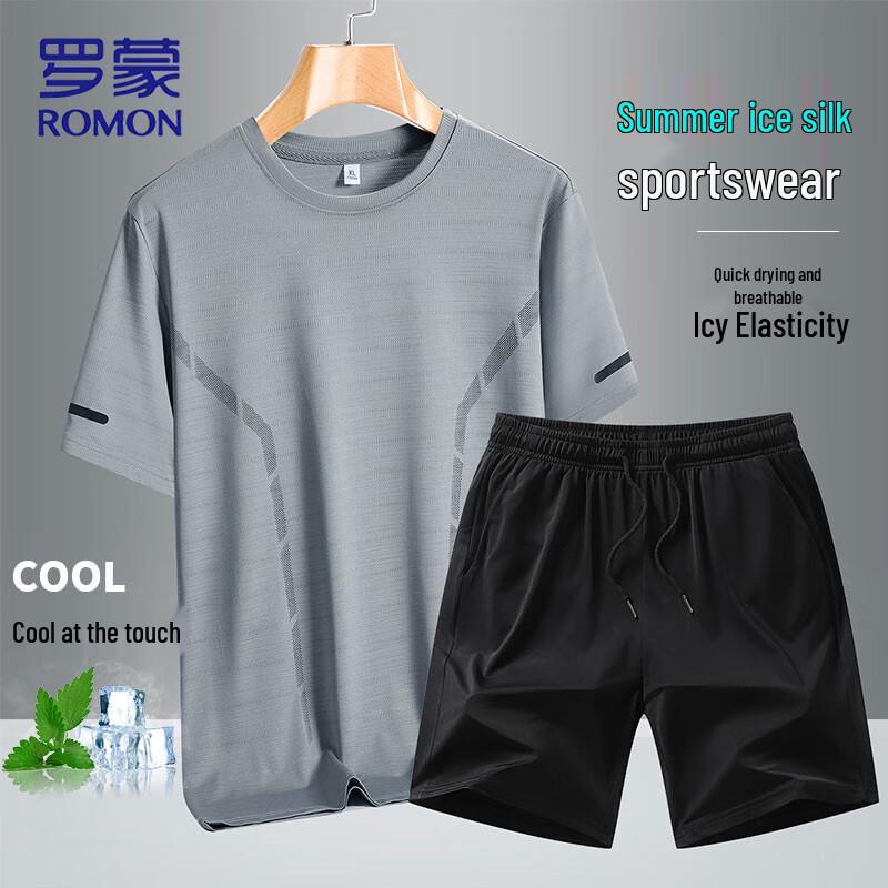 Romon Men s Ice Silk Quick Dry Short Sleeve T-Shirt & Shorts Set 4XL