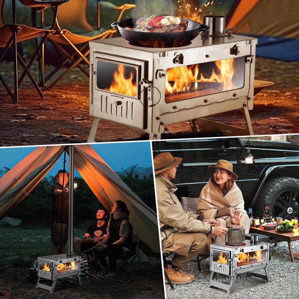 Lightweight Titanium Alloy Folding Stove for Outdoor Tent Heating and Hiking