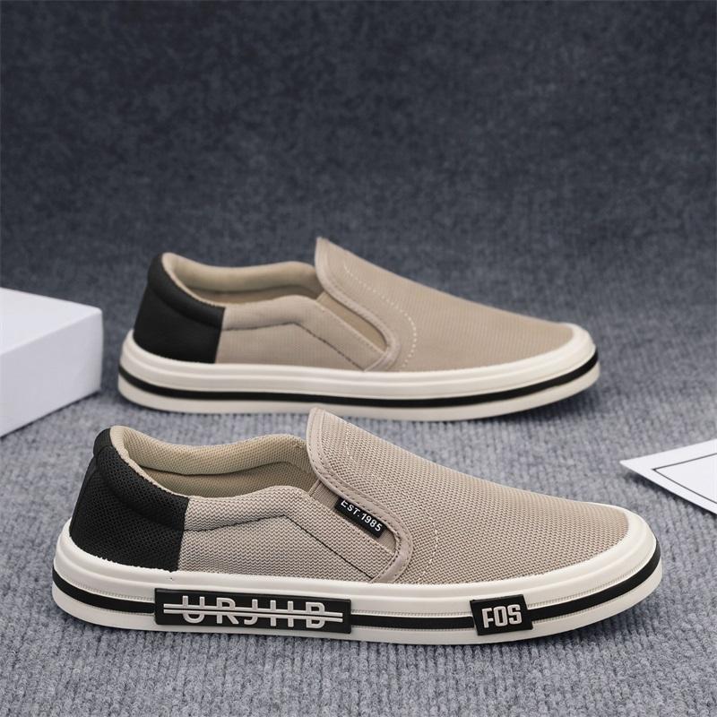 Fashion Men Canvas Shoes 2026 New High Quality Men Casual Shoes Mesh Breathable Slip On Loafers Comfort Anti-slip Walking Shoes