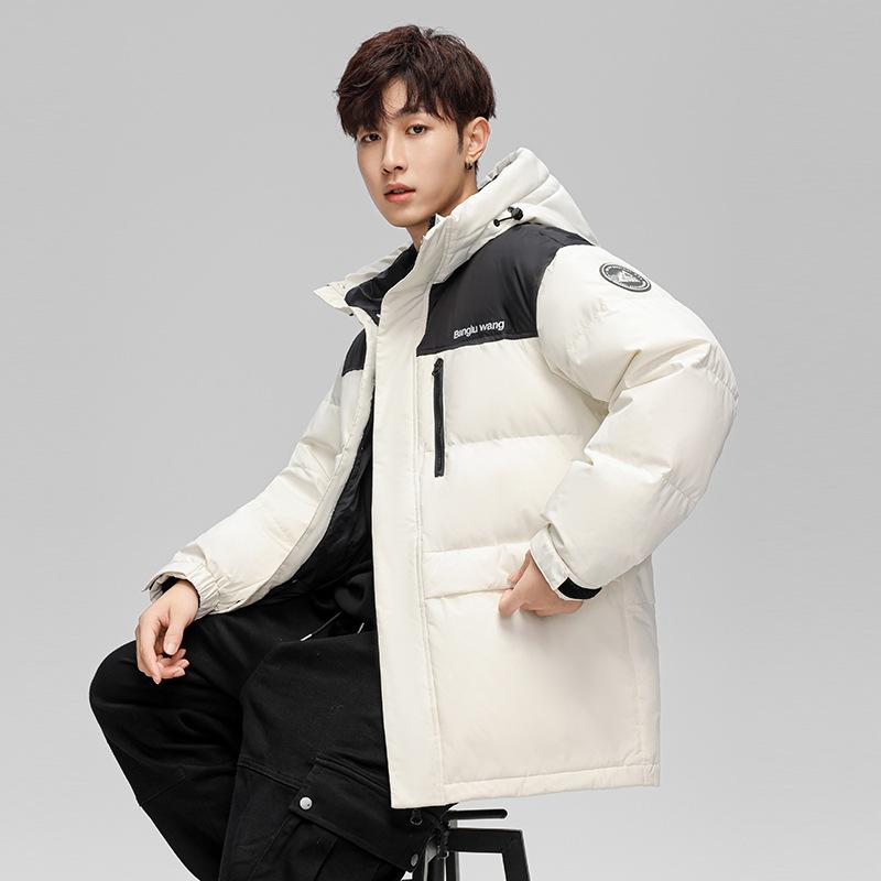 Vinter Kort Dunjakke Menn og Kvinner Par Fortykket Hette Løs Ungdom Varm Topp 90 Hvit Andedun Jakke