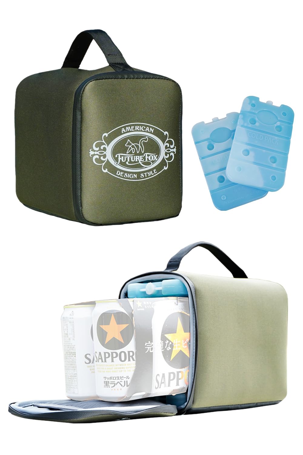 

FUTUREFOX Canned Beer Soft Cooler Cooler Fits 6 Set of 2 Ice Outdoor 350ml Cooler, Cooler, Bag, Bag, Small, Cans, Packs, (For Cans) оливковый