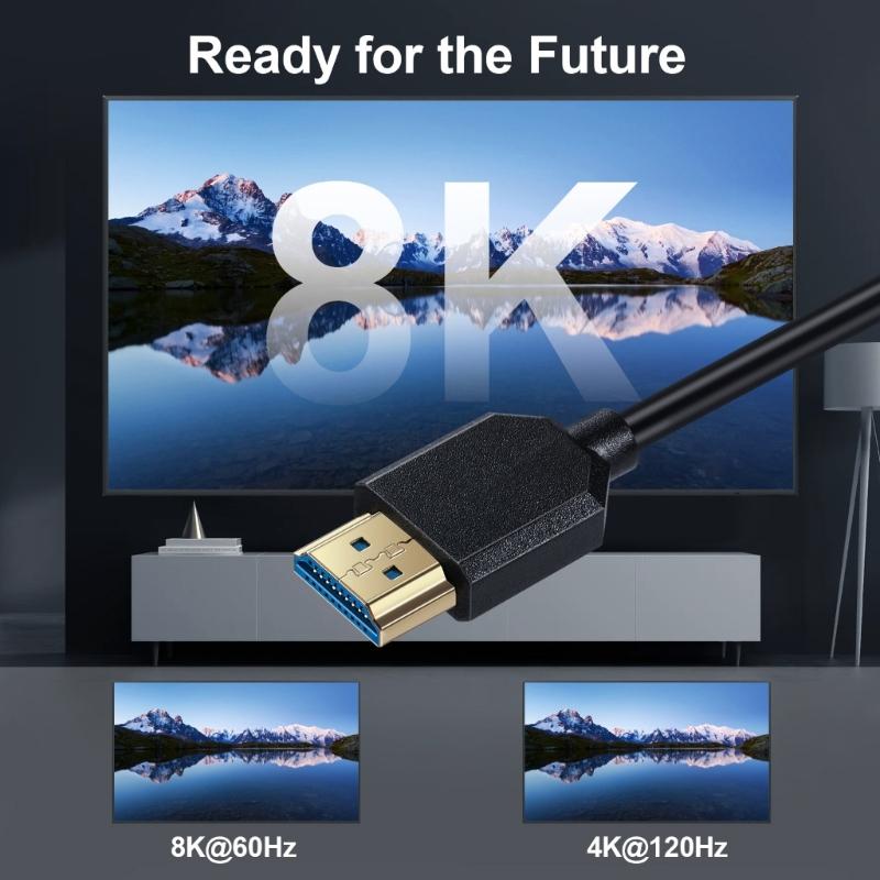 2.1 HDTV-compatible Video Cable Supports 8K at 60Hz and 4K120Hz for Cameras Laptops Screens Extension Cord