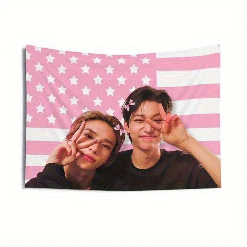 VIKAMA 2026 New American Flag Tapestry Pink Background with White Stripes Design Bedroom Dorm Wall Decor