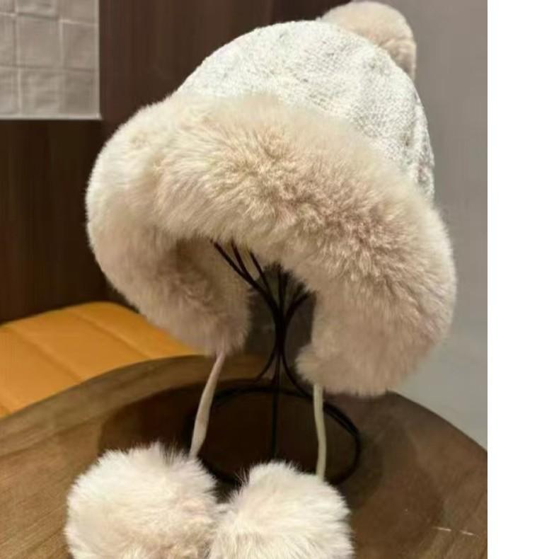 Plush Hat Lady Winter Big Head Circumference Bucket Hat Warm Mongolian Hat Cute Hairball Hat