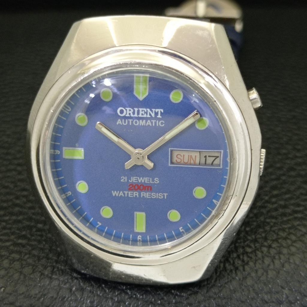 VINTAGE ORIENT AUTOMATIC 46941 JAPAN MENS BLUE COLOR DIAL WATCH a700708-5 R204-a700708