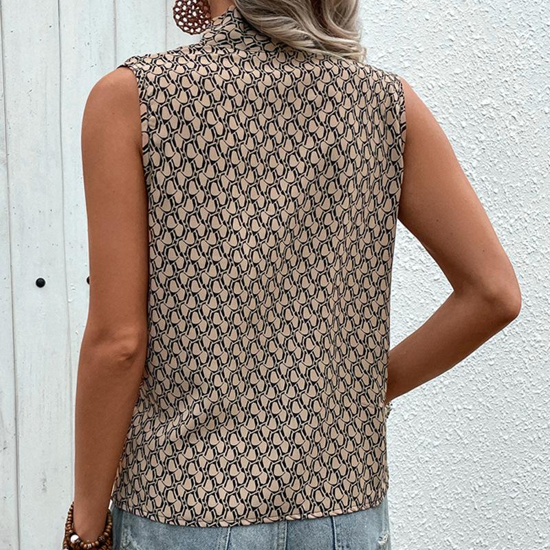 Chal de Verano para Mujer con Cuello en V, Chaleco de Temperamento sin Mangas, Camisa Estampada