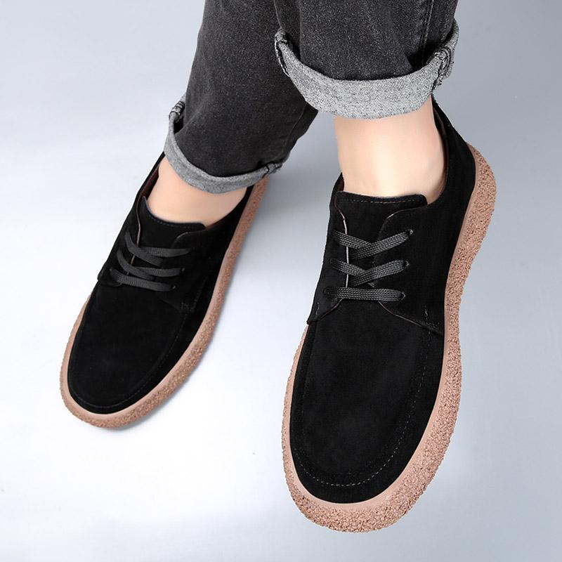 2024 Brand New Men's Cow Suede Leather Casual Shoes Round Toe Lace-up Soft Sole Loafers Breathable Daily Commute Driving Shoes
