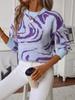 Women S Knitted Pullover Sweater Round Neck Loose Fit Colorful Pattern Spring